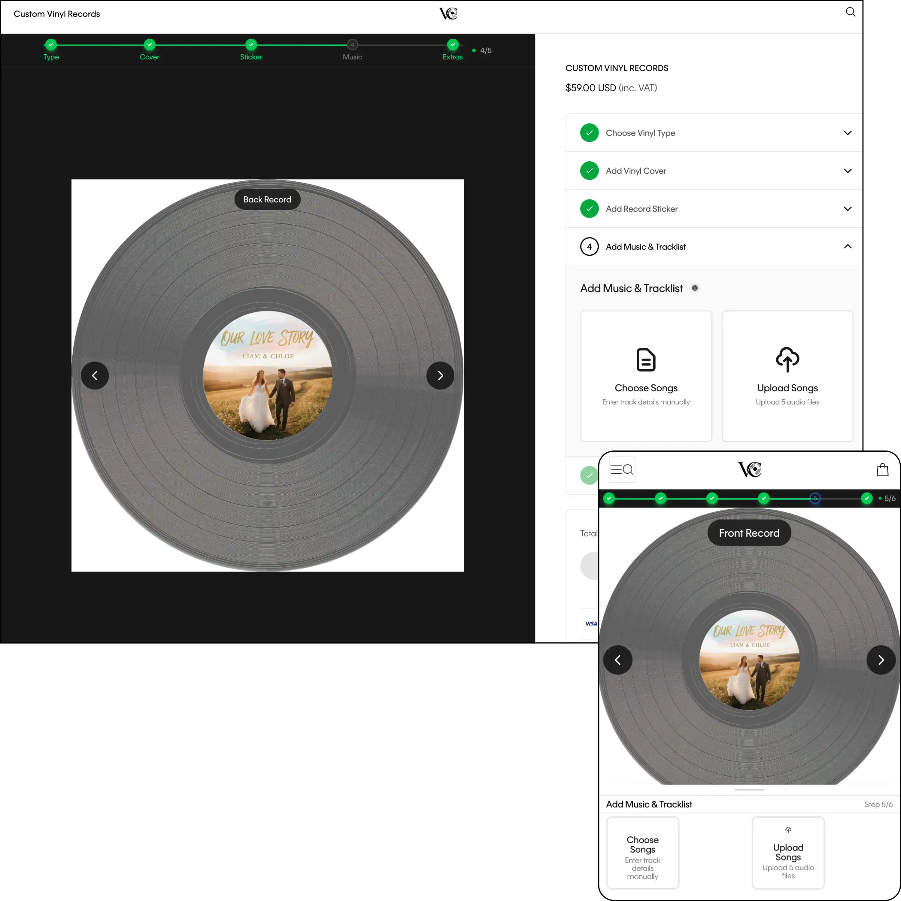 Choose songs for custom vinyl